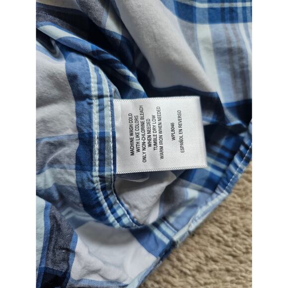 Club Room Chunky Plaid Short Sleeve Men's Button Down Shirt Blue/White XXL - Picture 6 of 9